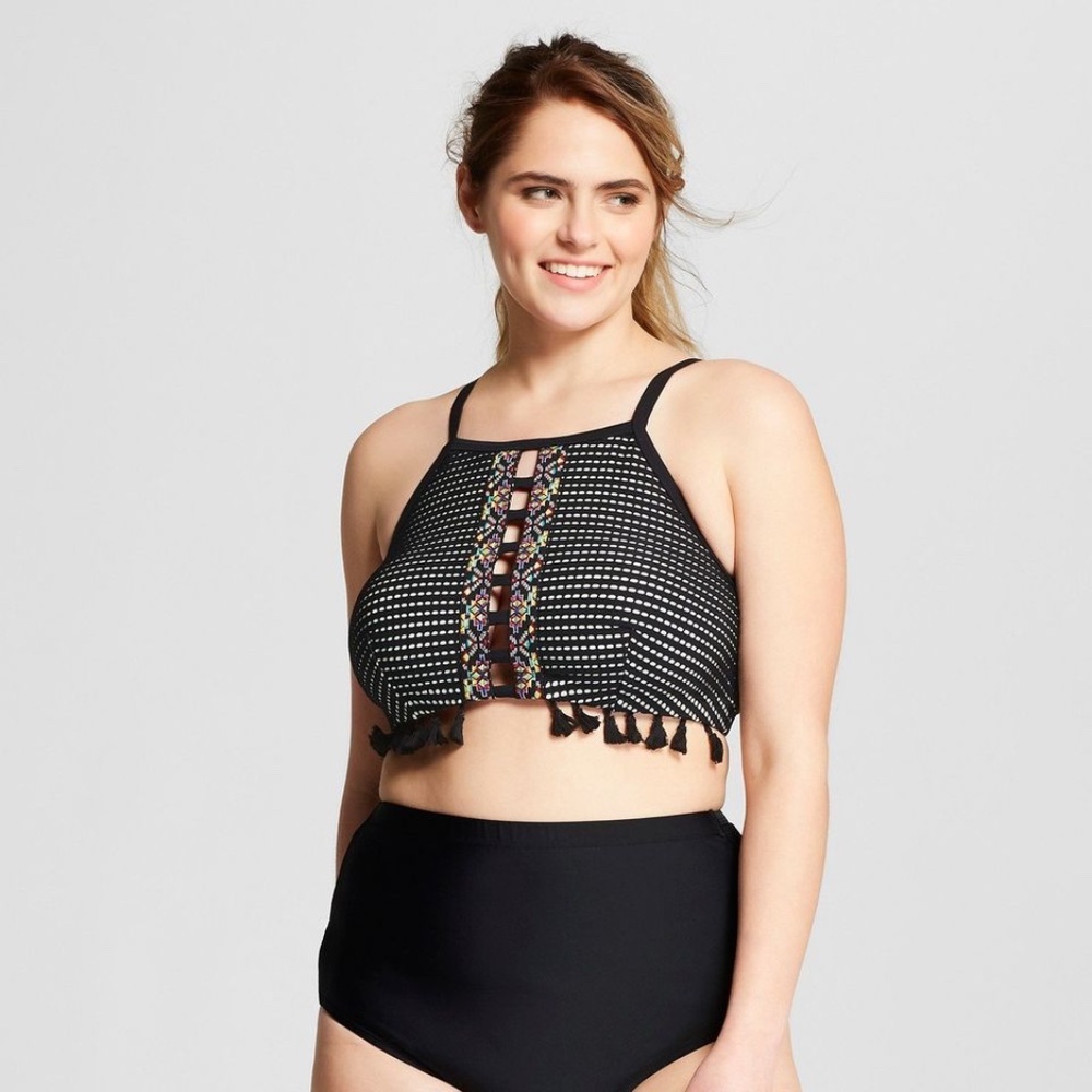 Costa Sol High-Neck Mesh Crochet Tassel Bikini Top